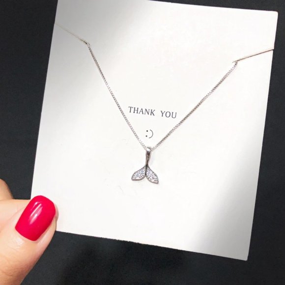 925 Sterling Silver Diamond Mermaid Tail Necklace - Picture 3 of 5